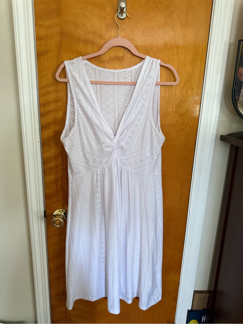 White Eyelet Sleeveless Knot-Front Dress